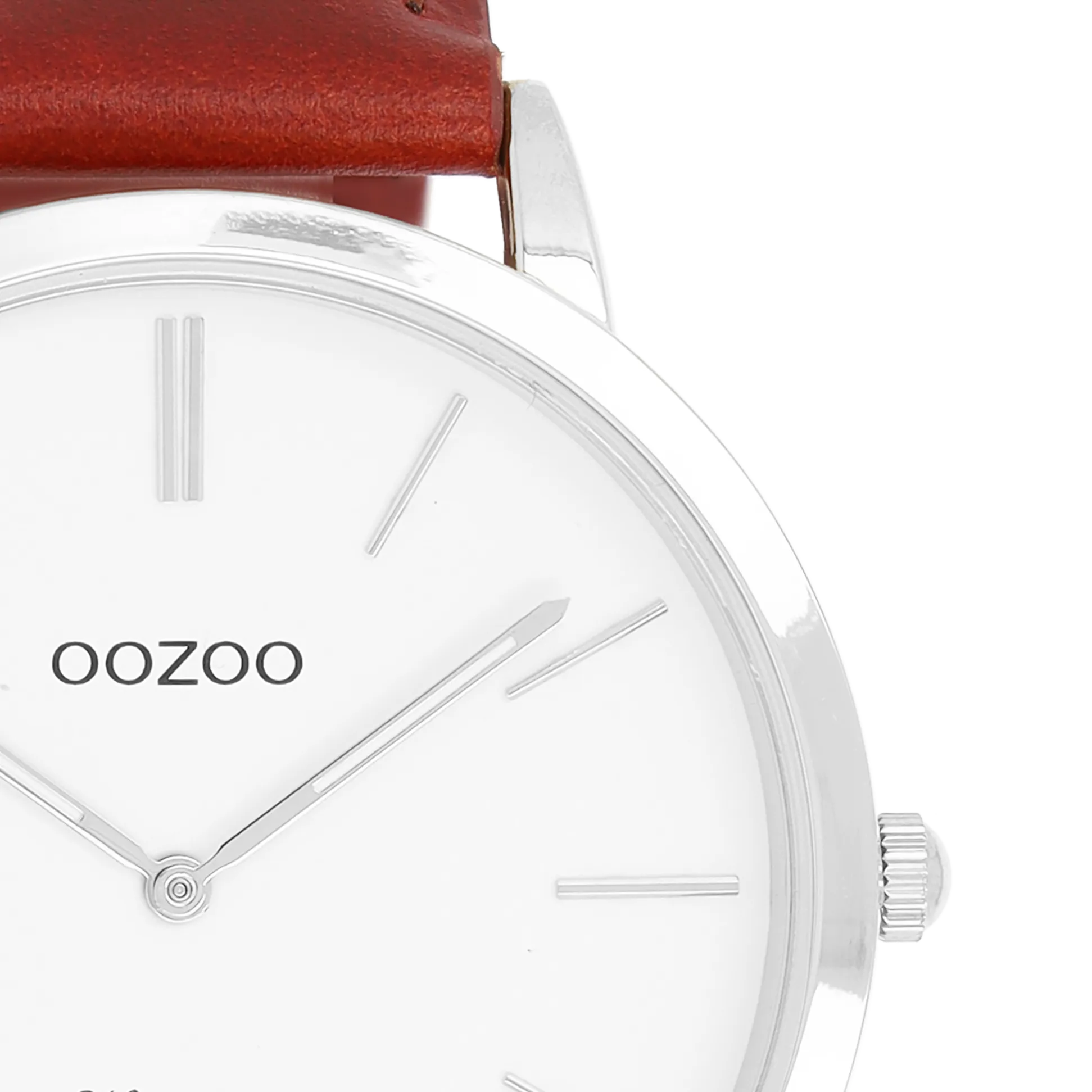 Silver coloured OOZOO watch with brown  leather strap - C20385