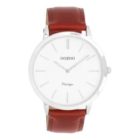 Silver coloured OOZOO watch with brown  leather strap - C20385