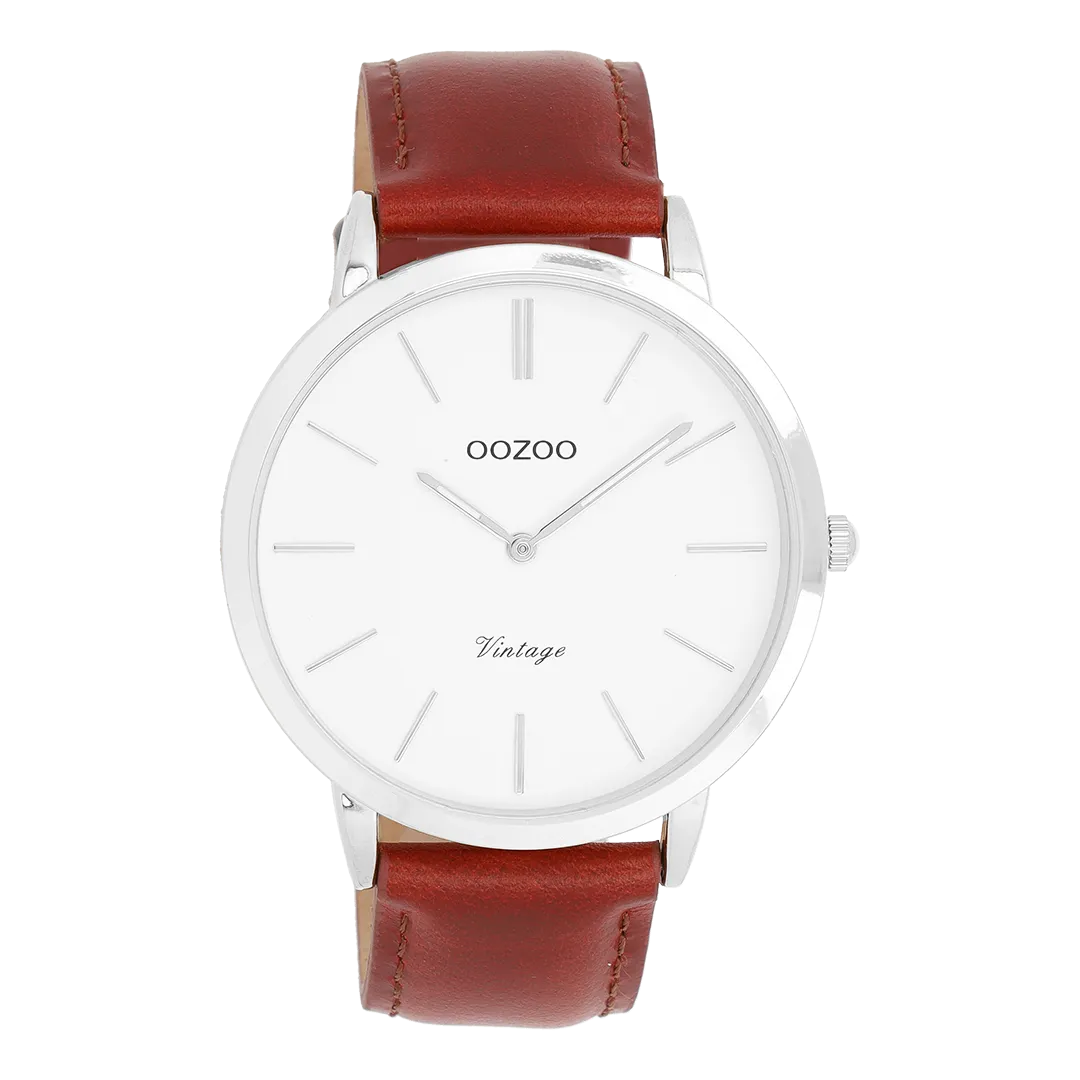 Silver coloured OOZOO watch with brown  leather strap - C20385