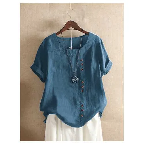 Solid Color Button T-shirt