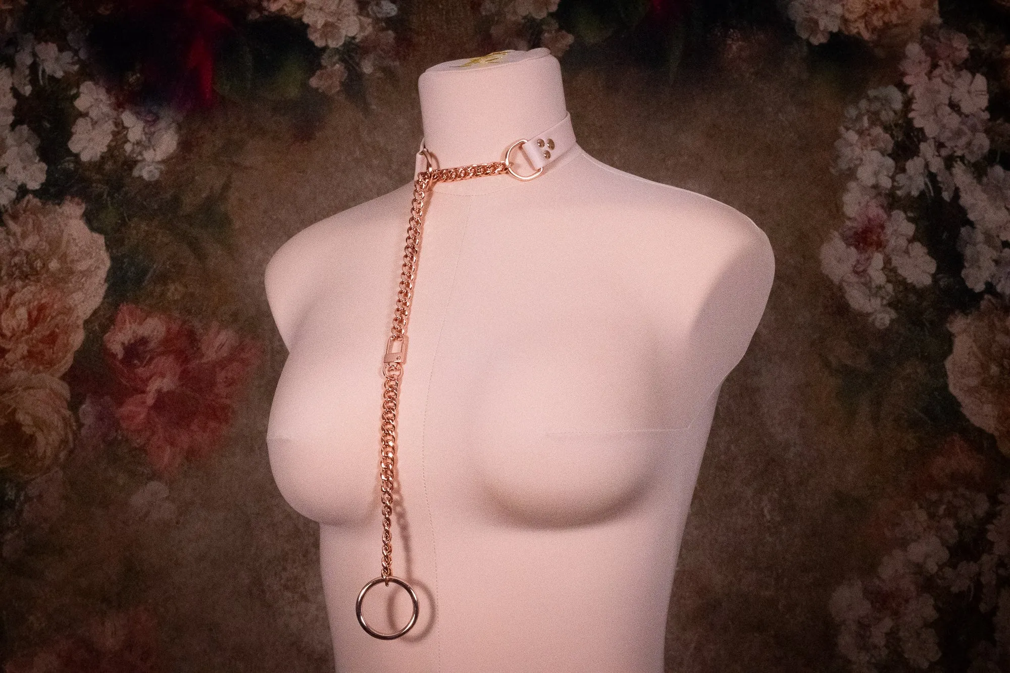 Split Rose Gold Leather Slip Chain Collar _LIMITED_