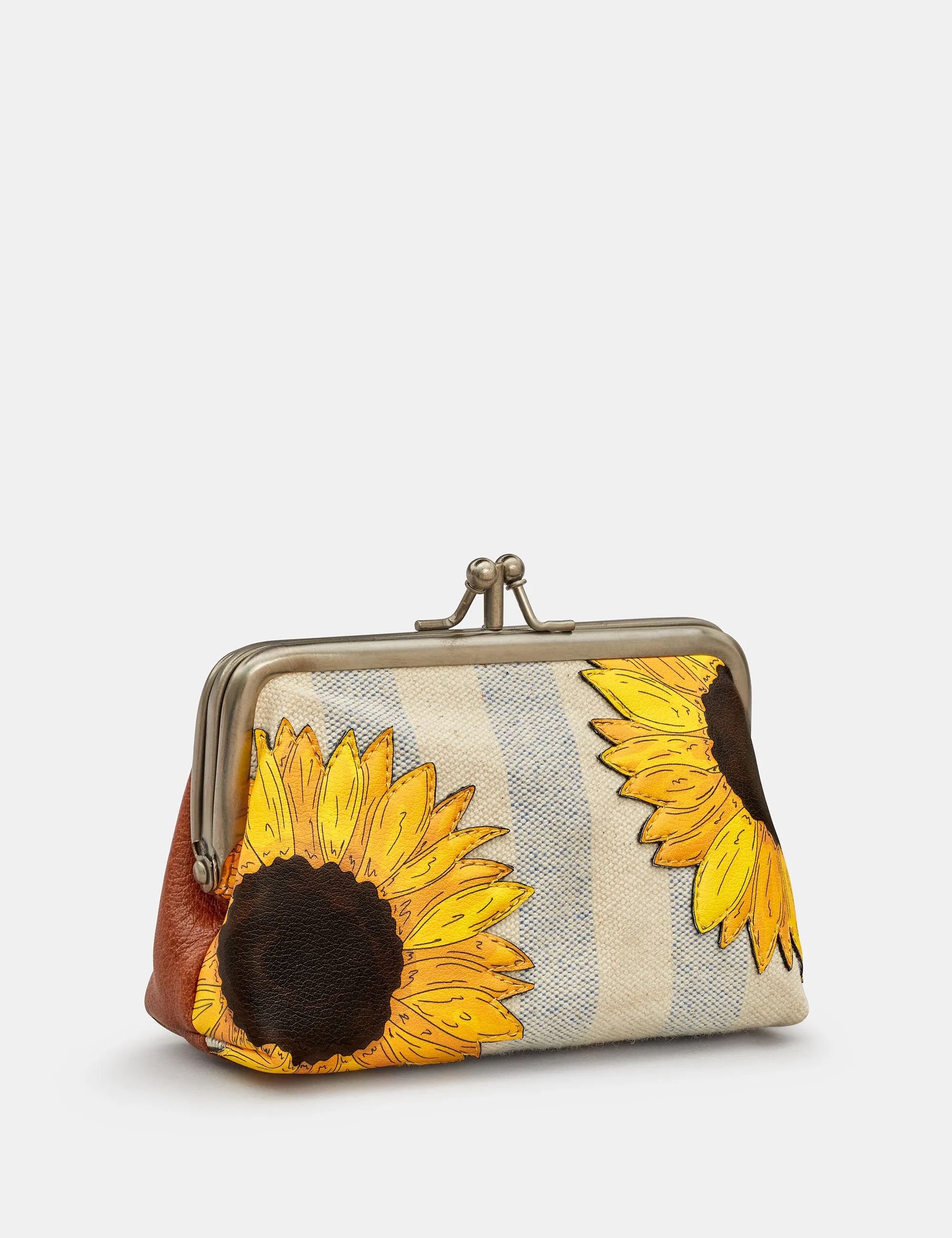 Sunflower Bloom Leather And Canvas Aubrey Frame Purse