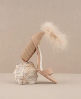 The Sasha | Nude Feathered ankle block heel