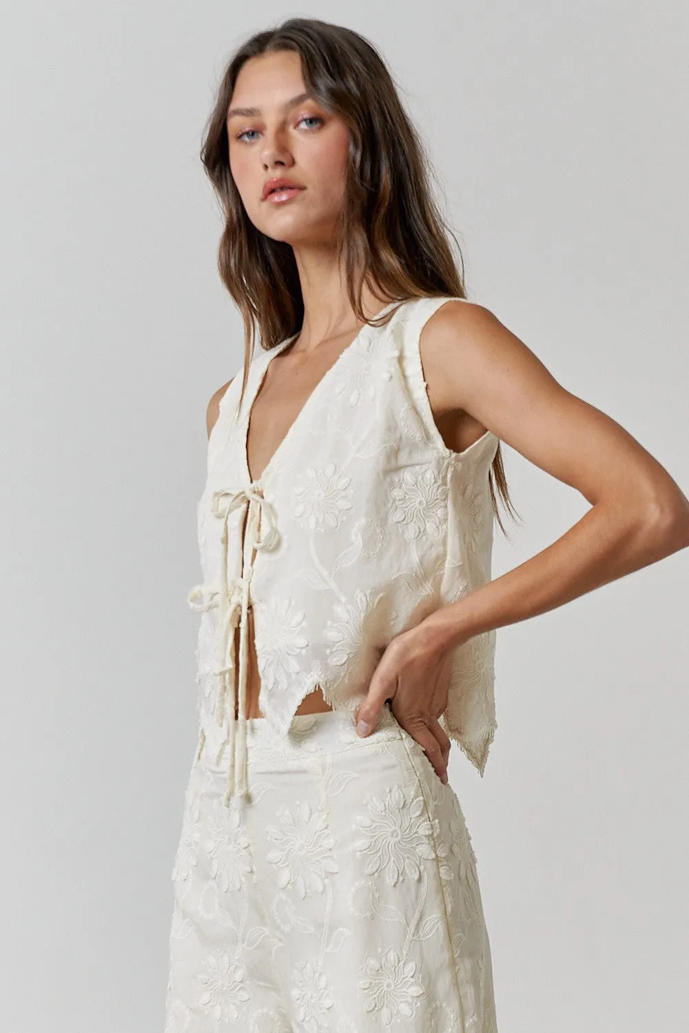 The Tidal Embroidered Tie Blouse