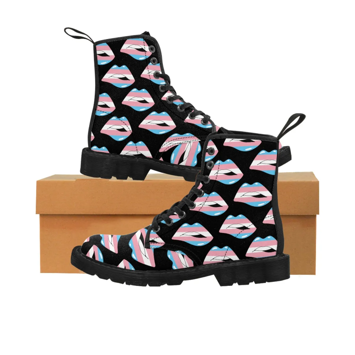 Transgender Flag Kisses LGBTQ Black Canvas Boots Unisex Size