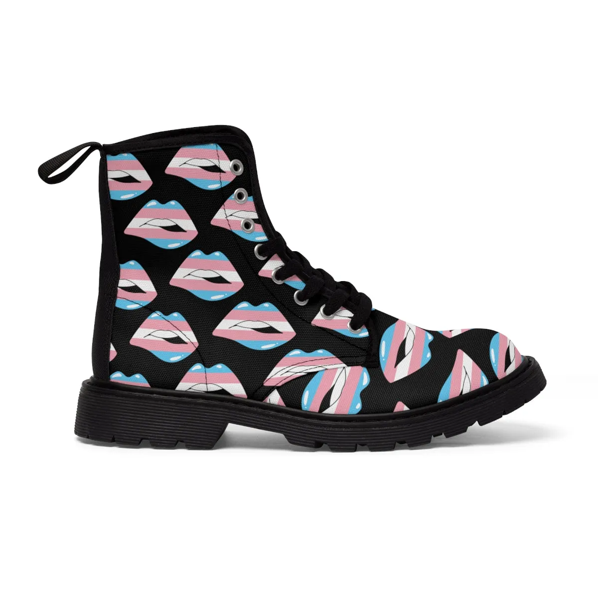 Transgender Flag Kisses LGBTQ Black Canvas Boots Unisex Size