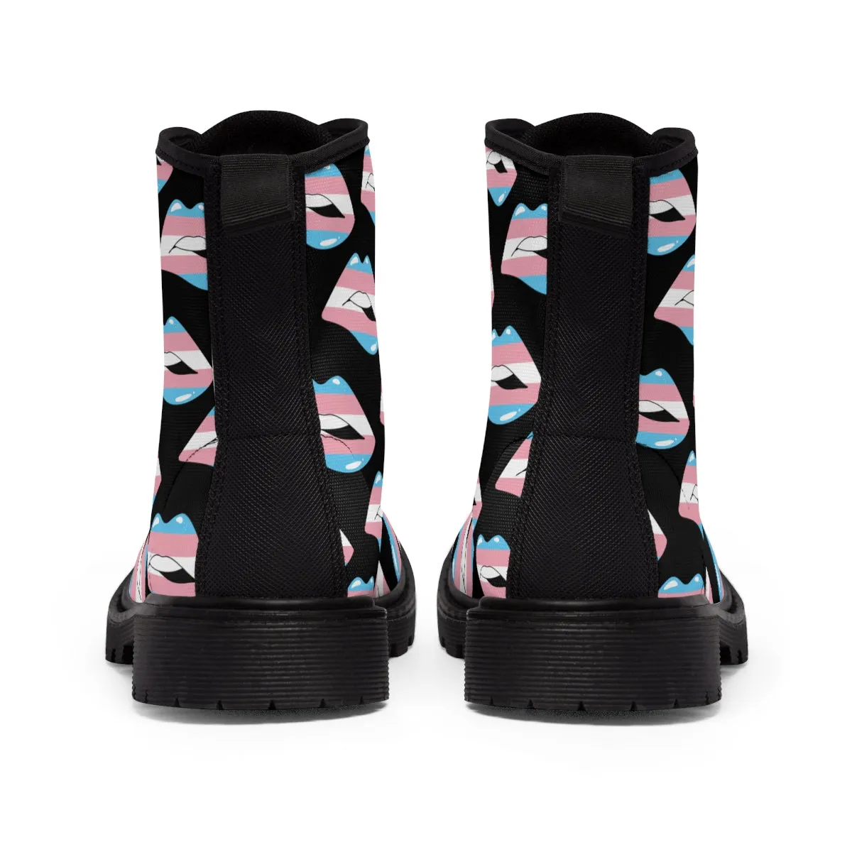 Transgender Flag Kisses LGBTQ Black Canvas Boots Unisex Size