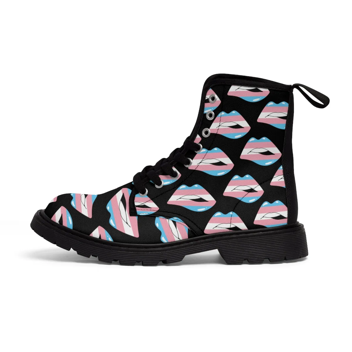 Transgender Flag Kisses LGBTQ Black Canvas Boots Unisex Size