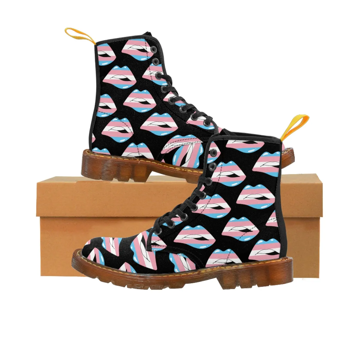 Transgender Flag Kisses LGBTQ Black Canvas Boots Unisex Size