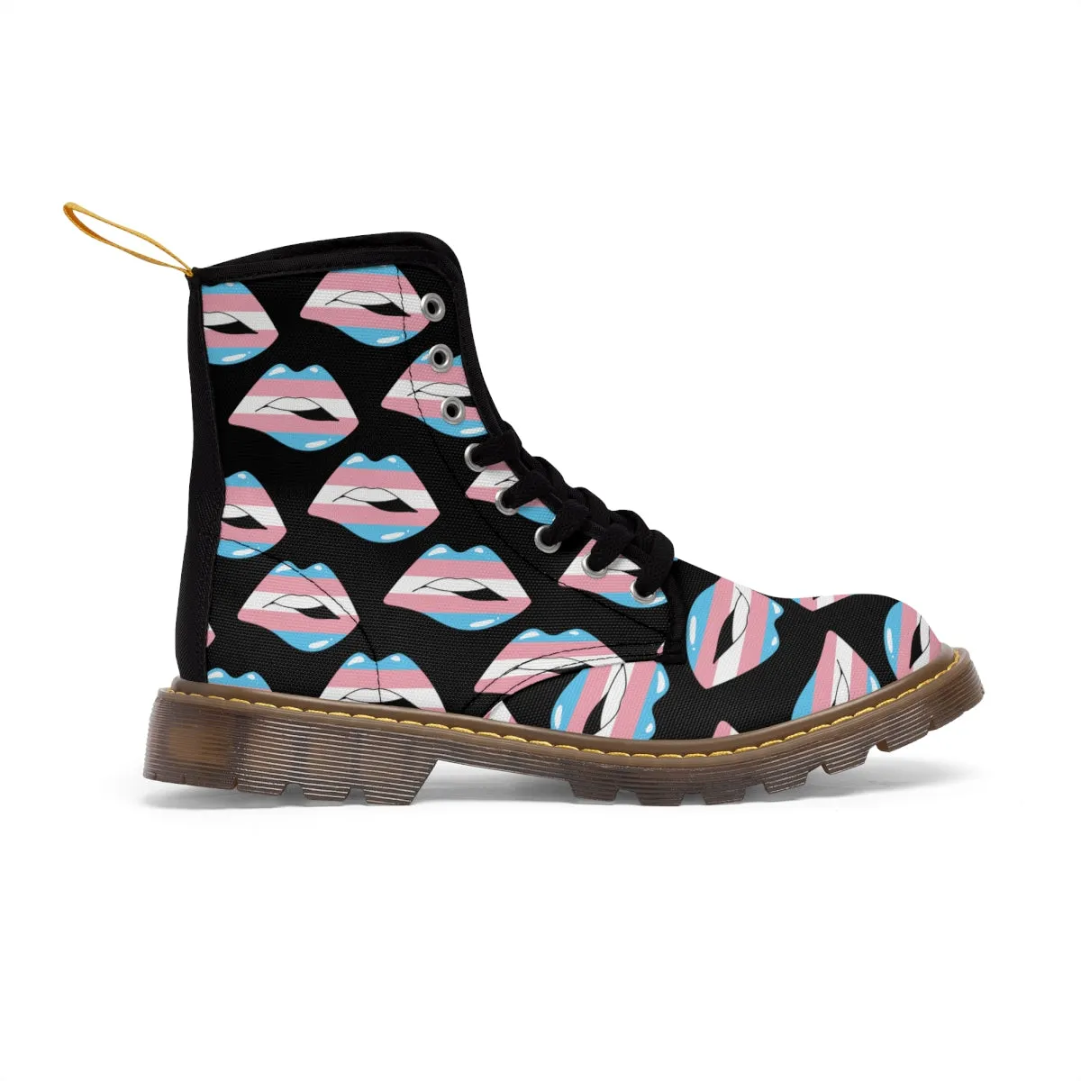 Transgender Flag Kisses LGBTQ Black Canvas Boots Unisex Size