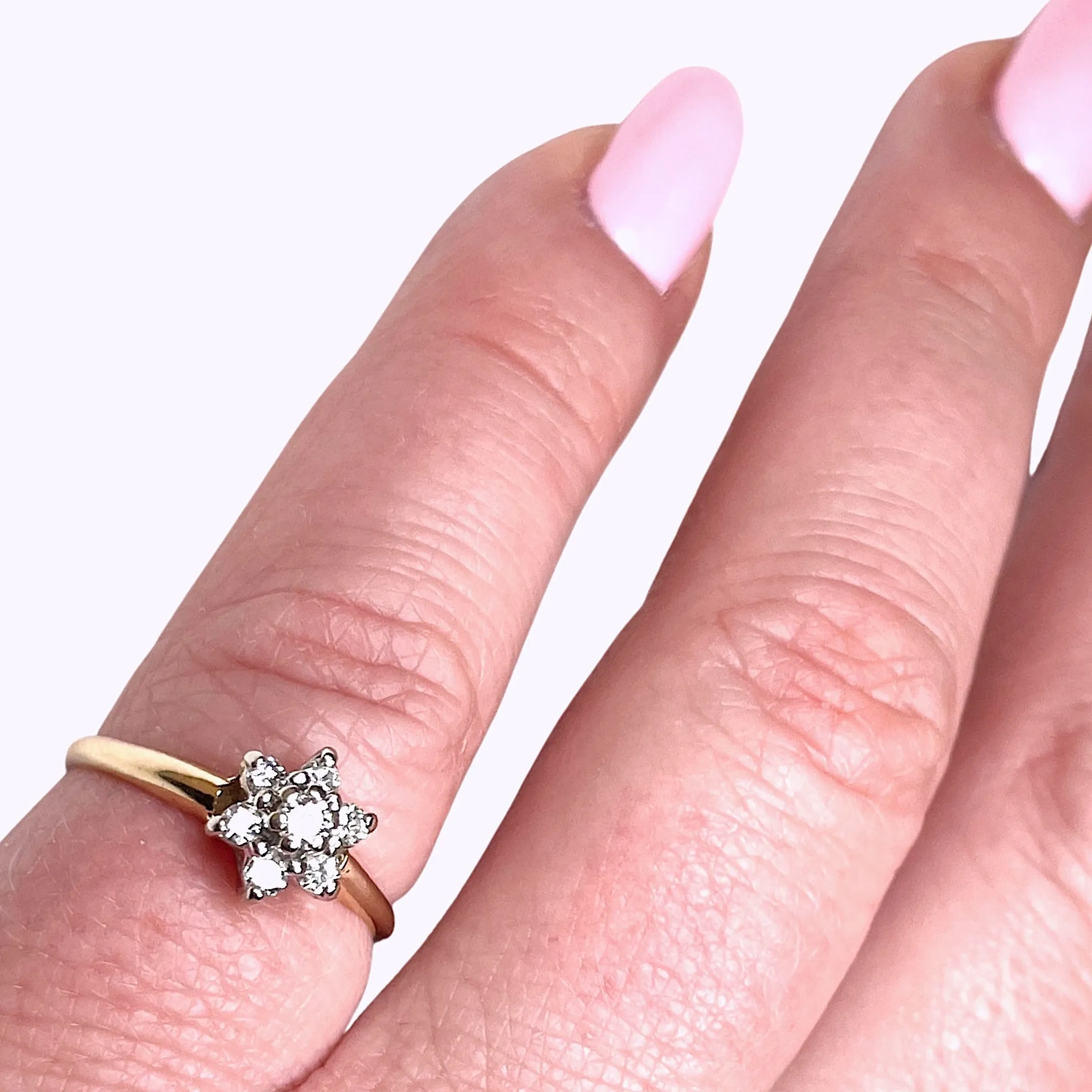 Two Toned Gold Diamond Flower Ring (Authentic Pre-Owned)