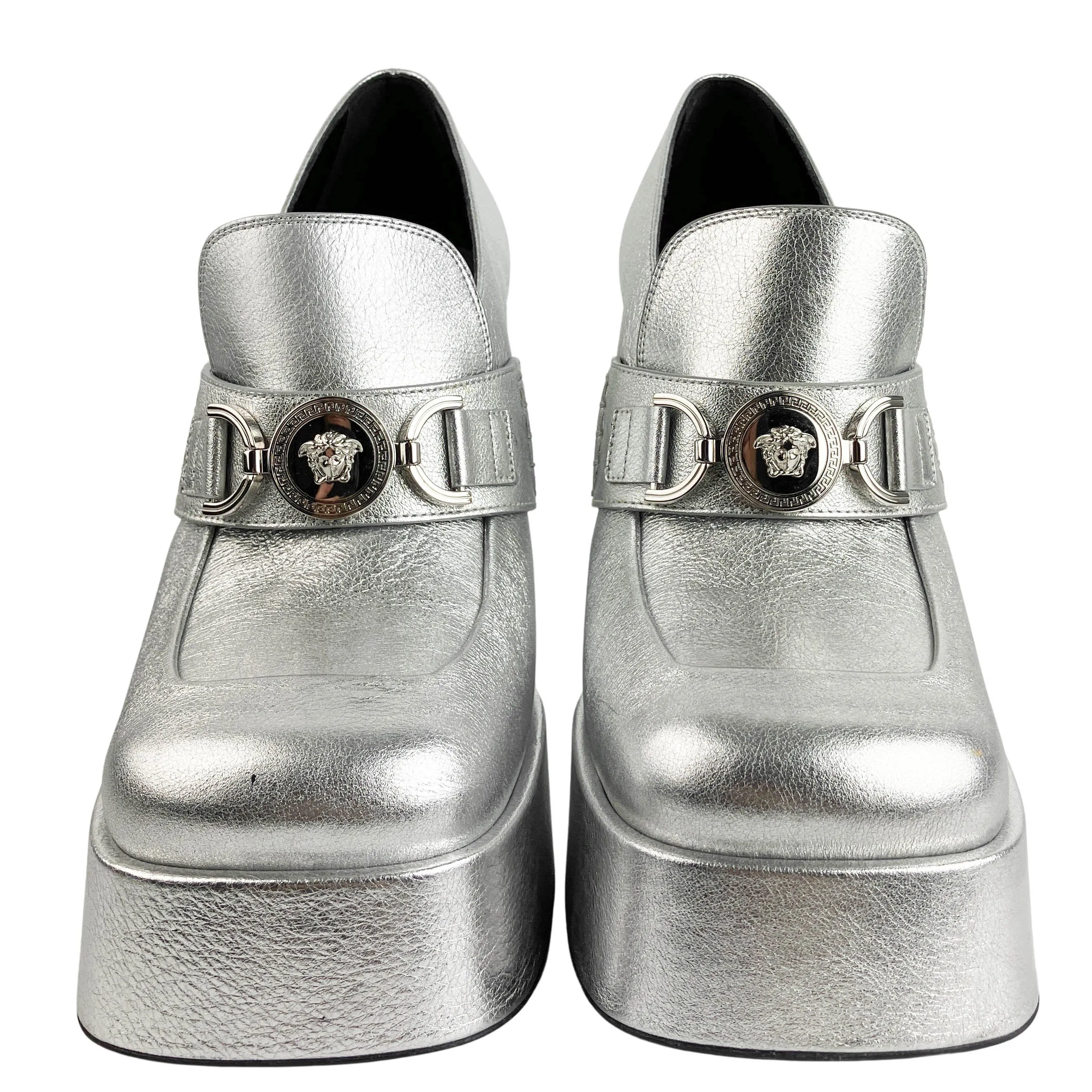 Versace Platform Metallic Loafers in Silver