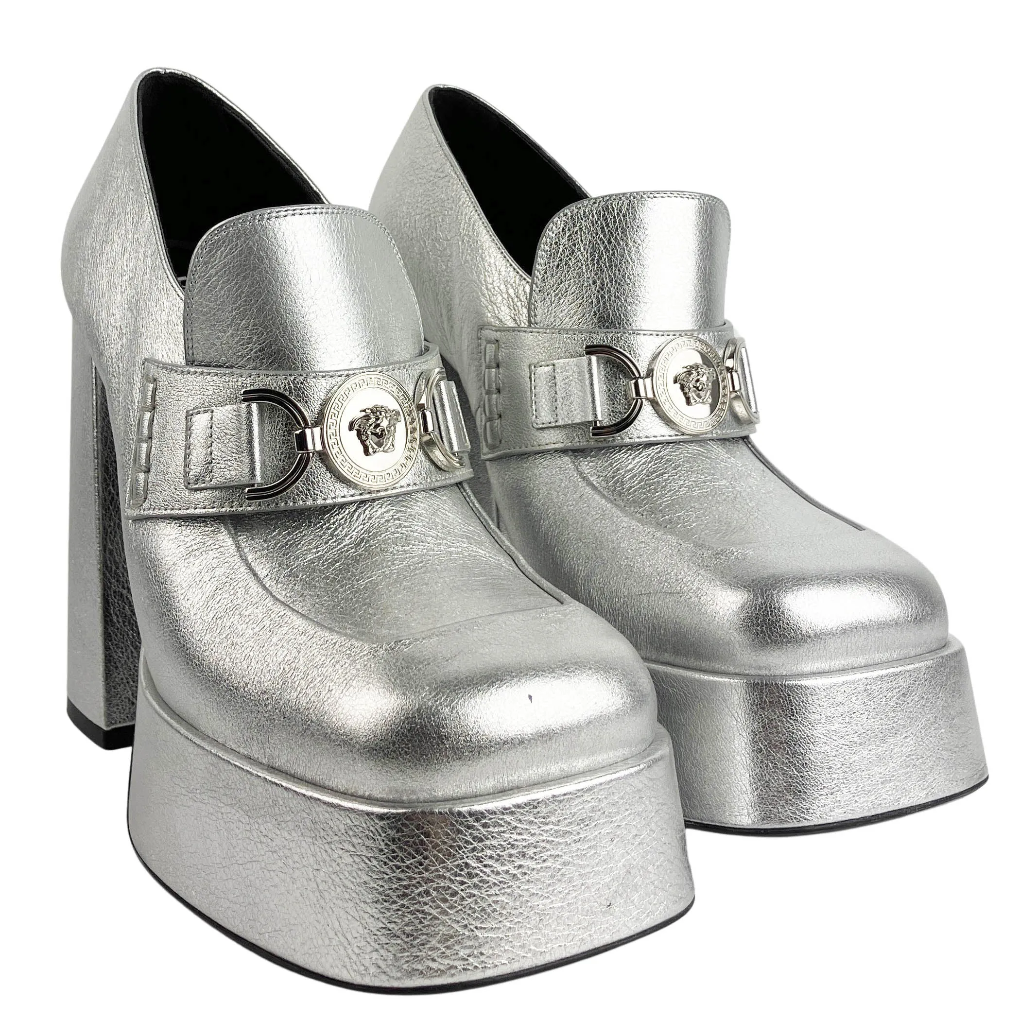 Versace Platform Metallic Loafers in Silver