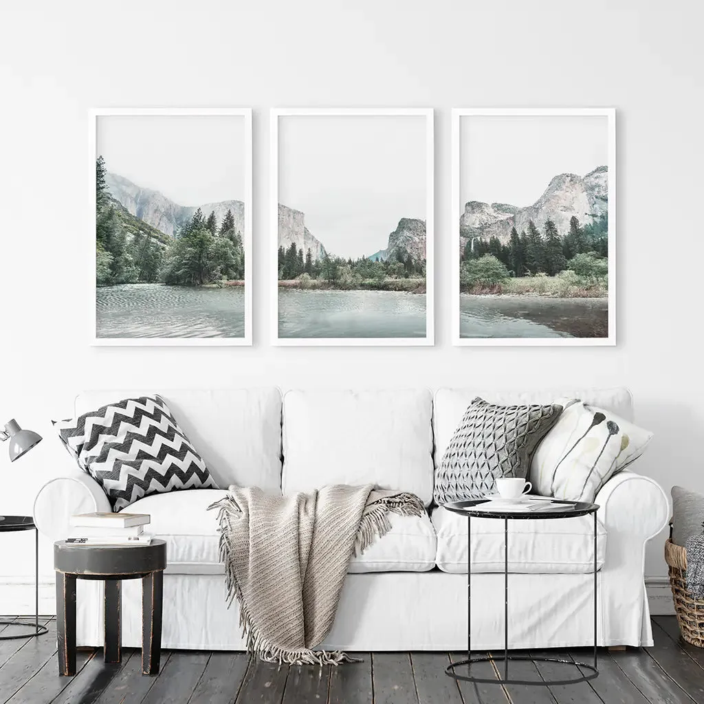 Yosemite Valley Triptych. US National Park Wall Art Prints